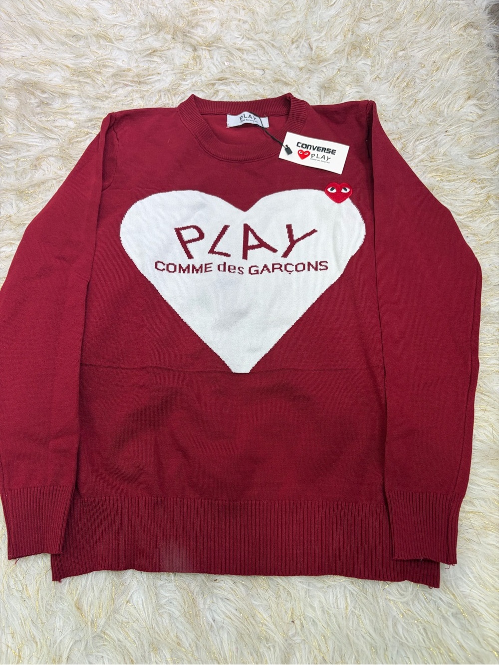 Comme des Garcons Play Red Crewneck Sweater with White Heart
